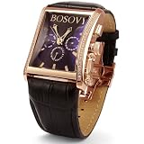 Bosovi Mens Designer Watch with Swiss Movement and 64 Diamonds - 18K Rose Gold Pl.