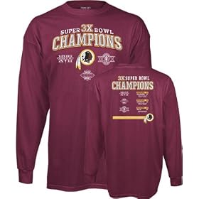 Washington Redskins -Burgundy- 3X Super Bowl Champions Commemorative Long Sleeve T-Shirt