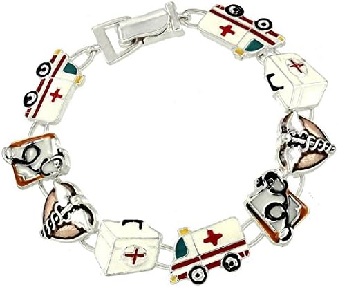 Medical Magnetic Bracelet C06 Ambulance Caduceus, Bag Red White Silver Tones