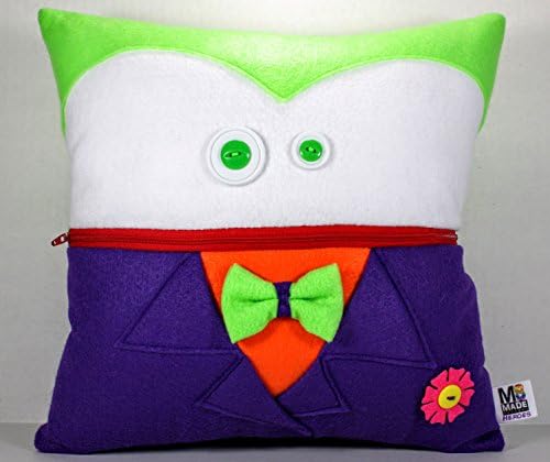 Joker Pillow with Zipper Mouth and Button Eyes