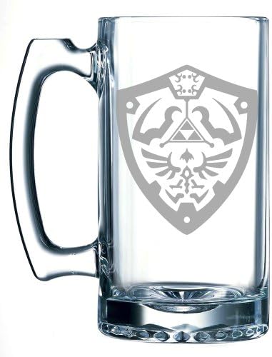 Zelda Hylian Shield Hand-made Etched Glass Mug Stein