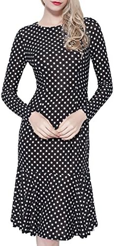 BEUTFY Women's Vintage Polka Dot Empire Waist Mermaid Prom Midi Dress Black US 8