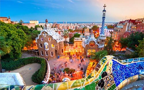 Jane Pop Spain Barcelona Building Park Design Sea Horizon Poster Canvas Print 12x18 Inch Home Wall Decor landscape posters