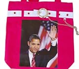 New President Obama Waving Canvas Belt Loop Tote Bag - Hot Pink