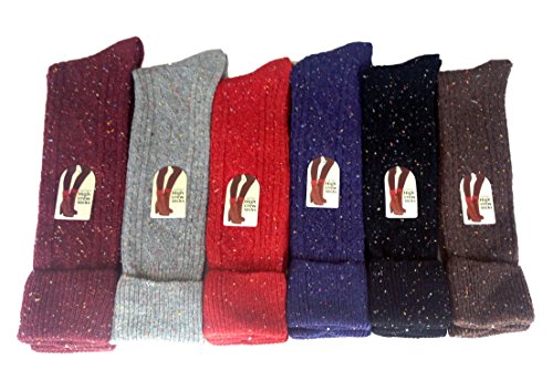 Lian LifeStyle Women's 6 Pairs Pack High Crew Wool Socks Size 7-9 6 Colors