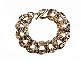 Gold Double Circle Lined Link Bracelet