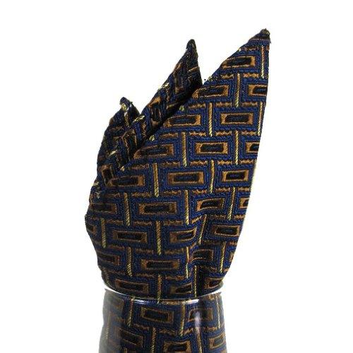 Men's - Navy - Brown - Silk Woven Pocket Square