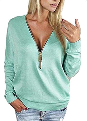 Ibagstyle®Womens Long Sleeve Sexy V-neck Batwing Cotton Blouse Top Tshirt