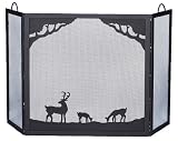 UniFlame Deluxe 3 Black Panel Wrought Iron Fireplace Screen with Deer In Forest Scene
