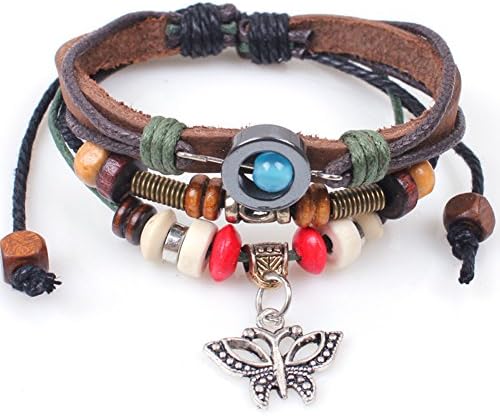 Fashion Hand-woven Leather Bracelet with Alloy Butterfly Accessories Adjustable Cuff Charm Bangle