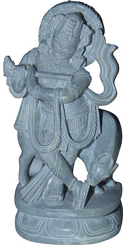 Lord Krishna Hindu God Stone Statue 2 x 1.5 x 4.25 inches (sos041)