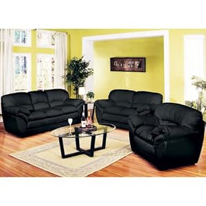 100% Genuine Bonded Black Leather Sofa and Loveseat Set