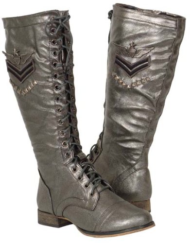 NEW Military Fashion Women's Pewter Combat BOOTS