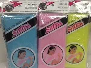 Salux Nylon Japanese Beauty Skin Bath Wash Cloth/towel (3) Blue Yellow and Pink