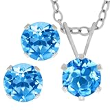 51%2BHfEj%2B%2BtL. SL160  3.00 Ct Blue Topaz Silver Earrings Pendant Set W/Chain