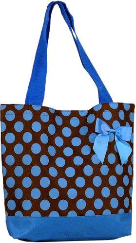 Blue and Brown Polka Dot Tote Beach Bag