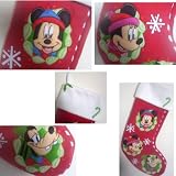 DISNEY MICKEY MOUSE AND FRIENDS CHRISTMAS STOCKING Embroidered 21" L Mickey Mouse Minnie Mouse Goofy