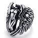 KONOV Jewelry Biker Vintage Stainless Steel Angel Wing Ring, Black Silver (Available in Size 8, 9, 10, 11, 12, 13, 14, 15)
