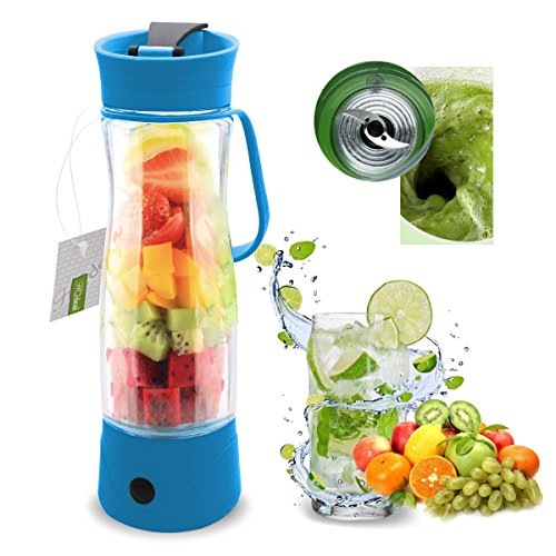 HQdeal Mini Electric Personal Juicer Sports Bottle Protein Shaker Mixer Smoothie Maker Blender Blue
