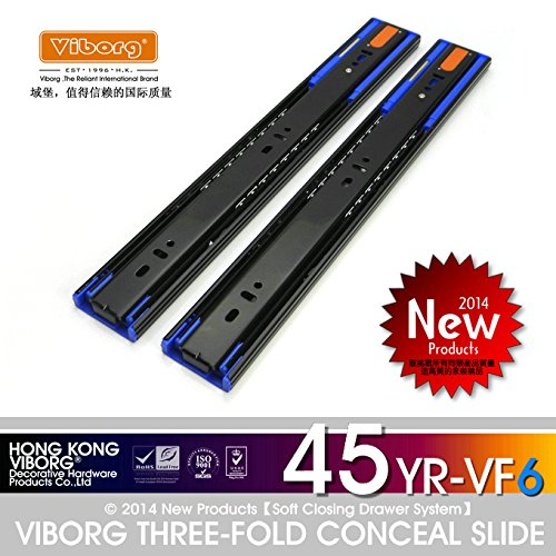 VIBORG-HK Top Quality Smooth&quiet Extra-thick Three Sections Hydraulic Soft Close Ball Bearing Drawer Slide Slides, 100 Pound Capacity (14 Inch = 35 Cm)