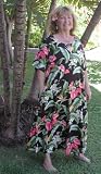 Round Neck Long Dress - Anthurium Plumeria Caftan Kaftan Style Hawaiian Aloha Evening Pullover Dress - Plus Size