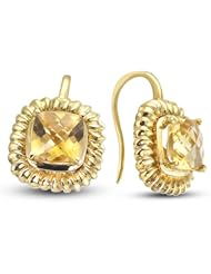 CleverEve Luxury Series Yellow Gold Plated Frenchwire Sterling Silver Earrings w/ Prong Set Cushion Cut Natural Genuine Citrine Stones 4.20 ct. tw.