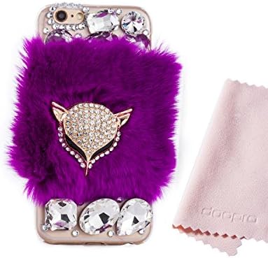 Doopro for iphone 6 Plus 6S Plus case (5.5'') Shiny Stylish Rhinestone Diamond Crystal with Luxury Fox Fur Flexible TPU Transparent Glitter Bling Case (Purple)