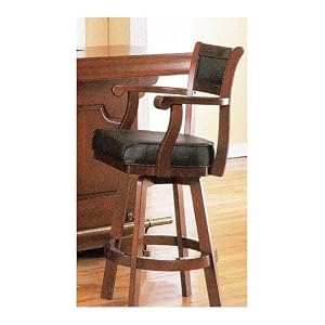 Cherry Finish Bar Stool Chair w/Swivel Black Leather Seat & Back