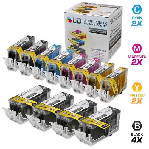 LD © Canon PGI220 & CLI221 Compatible Set of 12 Ink Cartridges: 4 Pigment Black PGI220, 2 each of CLI221 B/C/M/Y