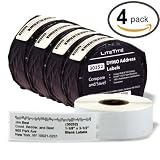 LiteTite 30252 (4-pack) DYMO LabelWriter Address Labels, Shipping, Mailing, All-Purpose, White, Blank, 1-1/8 x 3-1/2 Inches (350 per Roll, 4-Rolls) (30252)