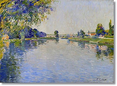 Blossoming art View of the Seine in the Direction of the Pont de Bezons by Gustave Caillebotte Hand Made Reproduction on Canvas(20 inch * 15 inch ,Framed)