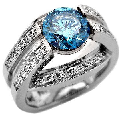 2.39ct Blue Round Diamond Engagement Ring 14k White Gold