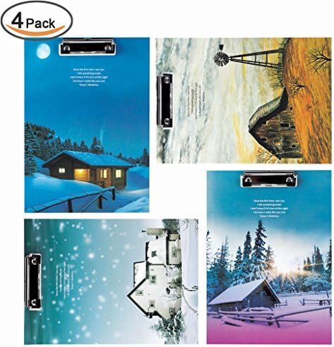 JX Hornet A4 Standard Size Paperboard Clipboard,With a hidden hook, easy to use, can be hung up , Different Colors, Size 9"13" ,Pack of 4 Pcs (Wooden landscape pattern)
