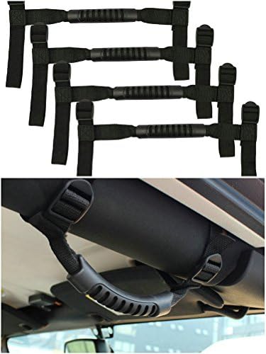 Grab Handle Set for Jeep Wrangler Roll Bars 4 Pack, Gliton Home Heavy Duty Ultimate Roll Bar Grab Handles Set, Fits for Jeep Wrangler JK 2007-2016. (Black)