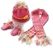 Search : Pink and Yellow Winter Dolls Set with Hat, Scarf and Mittens ~ Hand Made in USA for American Girl Dolls