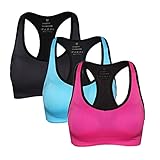 Mirity Women's Workout Gym Fit Seamless High Impact Support Racerback Sports Bra Color Black Blue Hotpink Pack Of 3 Size M