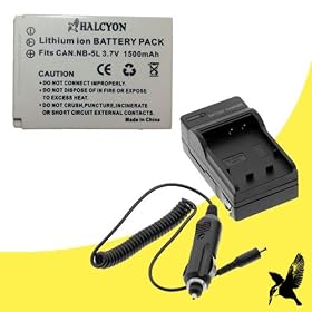 Halcyon 1500 mAH Lithium Ion Replacement Battery and Charger Kit for Canon Powershot SX200 HS 12.1 MP Digital Camera and Canon NB-5L