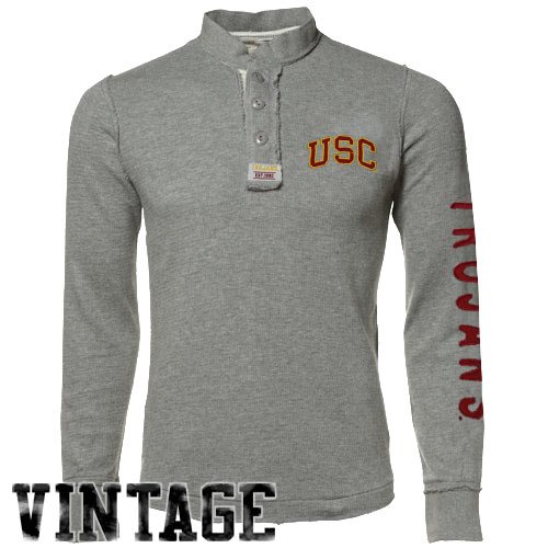 USC Trojans Ash Rafter Vintage Waffle Knit Long Sleeve Henley T-shirt (X-Large)
