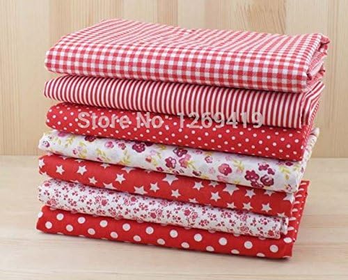 7 Piece Fat Quarters Bundle Red Patterns - Cotton -Size 50 cm x 50 cm each square
