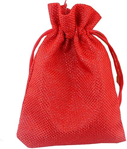 20pcs Vintage Jute Hessian Burlap Bags Wedding Paty Favor Small Gift Drawstring Sack (13x18cm, Red)