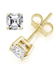 0.73 Carat D/VVS2 Asscher Certified Diamond Solitaire Stud Earrings in 18k Yellow Gold