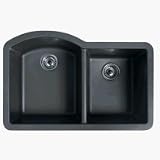 Swanstone QUDB-3322 Granite Double Bowl Kitchen Sink, Nero