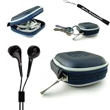 Earphone Case - Clamshell Style with Zipper Enclosure, Inner Pocket, and Durable Exterior! + Includes a 4-inch eBigValue Determination Hand Strap as a gift!! + Includes a Set of Hi-Fi Noise-Reducing Ear Buds Headphones for your MP3 Players 3.5mm stereo Jack