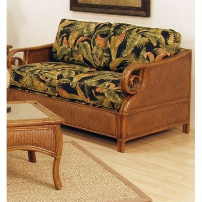 Sunset Reef Upholstered Rattan Loveseat Fabric: Rave Spearmint