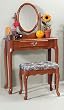 Oak Vanity & Stool Set (Vanity Table, Bench, & Mirror)