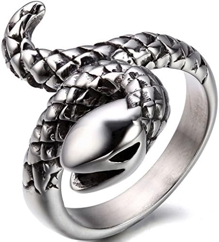 Silver Stainless Steel Gothic Serpentine Snake Ring Size 5-10 Halloween Gift