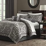 IMAGE OF Madison Park Vespia Jacquard 7 pc set (Comforter set +3Pillows ) - Grey - King
