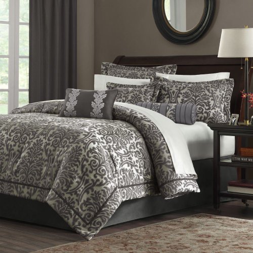 Madison Park Vespia Jacquard 7 pc set (Comforter set +3Pillows ) - Grey - King