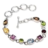 Beautiful Sterling Silver Multi-shape, Multi-gemstone 18 Carat Designer Bracelet with Blue Topaz, Citrine, Peridot, Amethyst, Smoky Topaz and Garnet Genuine Gemstones. Designed By and Exclusively From Beautiful Silver Jewelry