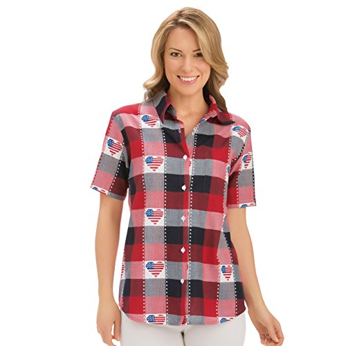 Collections Etc Women's Classic Americana Button Down Plaid Shirt